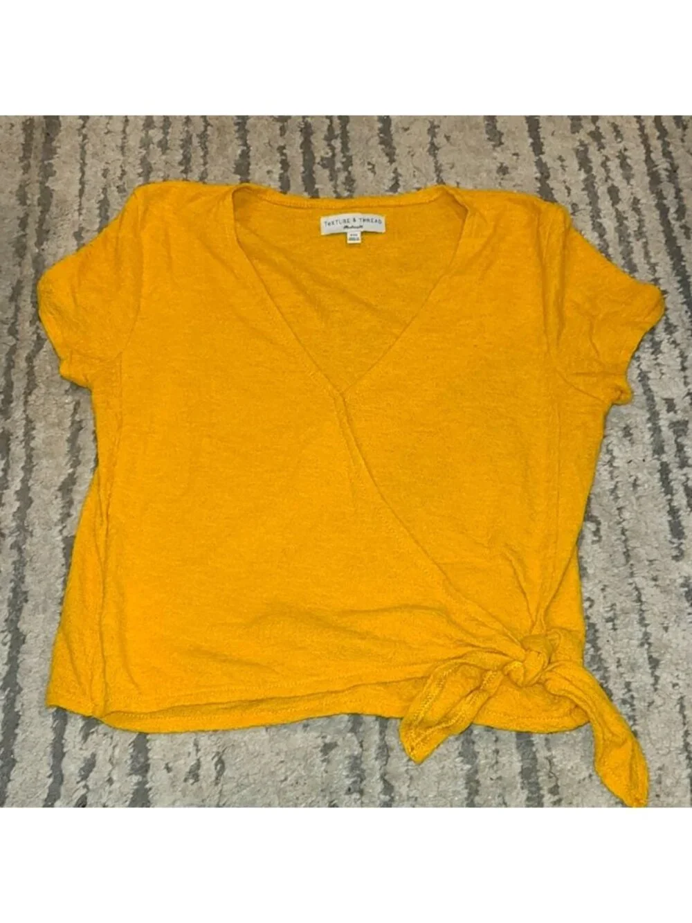Madewell Texture & Thread cropped Tie Front Wrap Shirt Golden Yellow